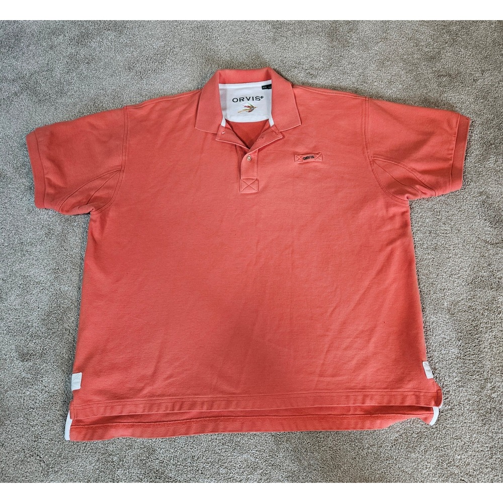 Orvis Polo‎ Shirt Mens XXL Salmon Orange Cotton Pique Knit  100% Cotton Golf